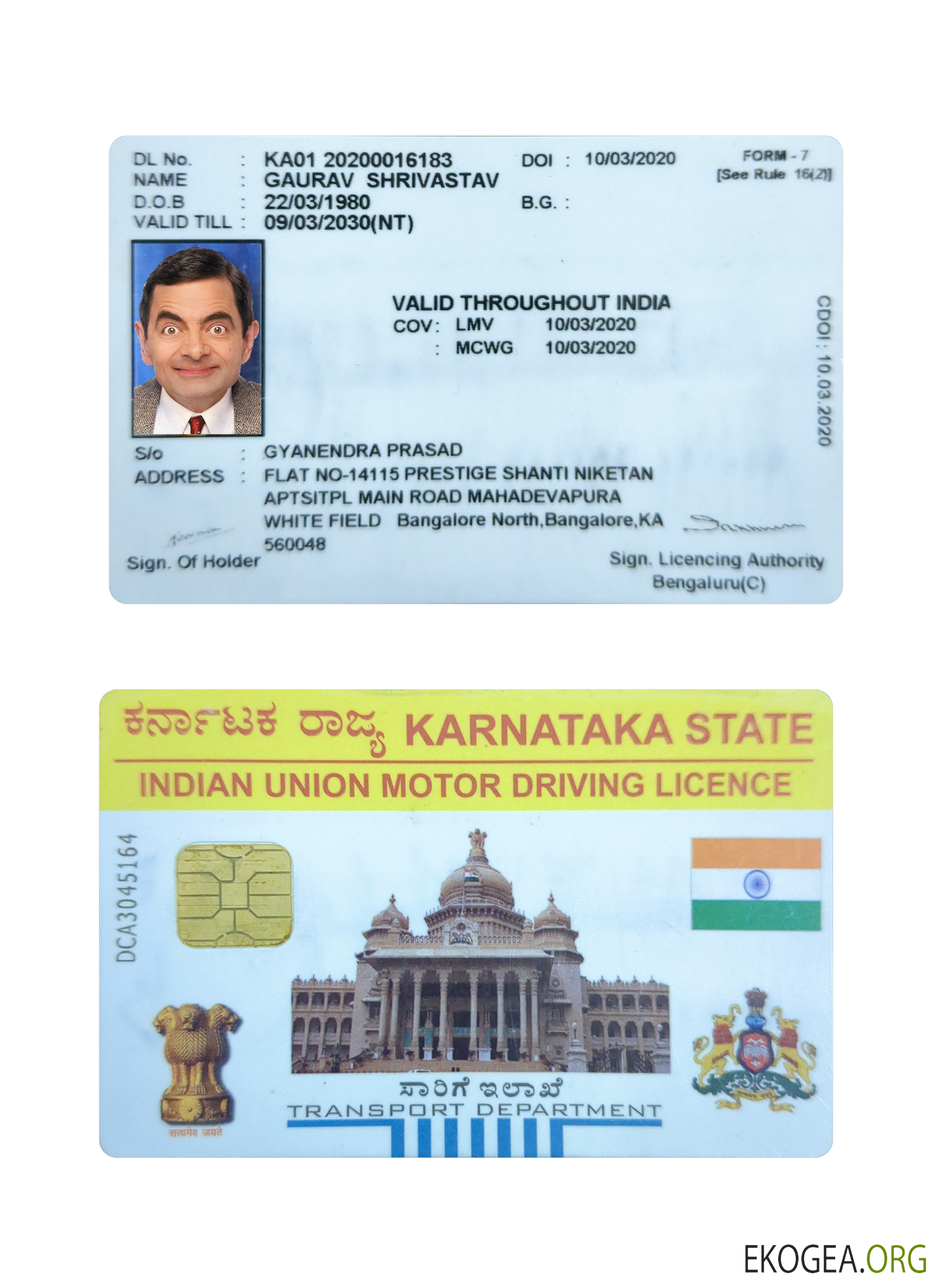 India Karnataka state motor driving license